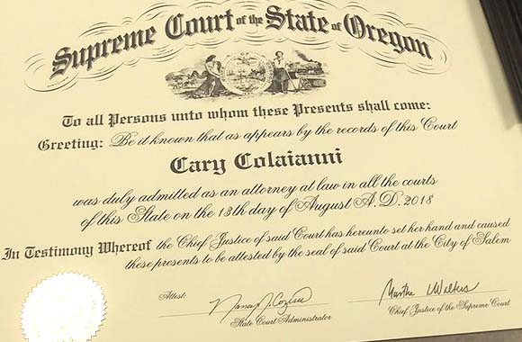 Cary Colaianni - licensed to practice in Oregon